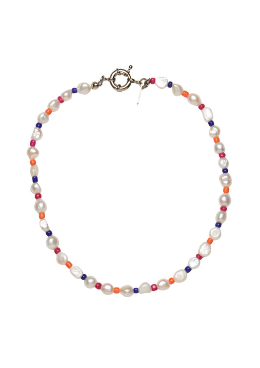 gerçek incili renkli boncuklu el yapımı kolye