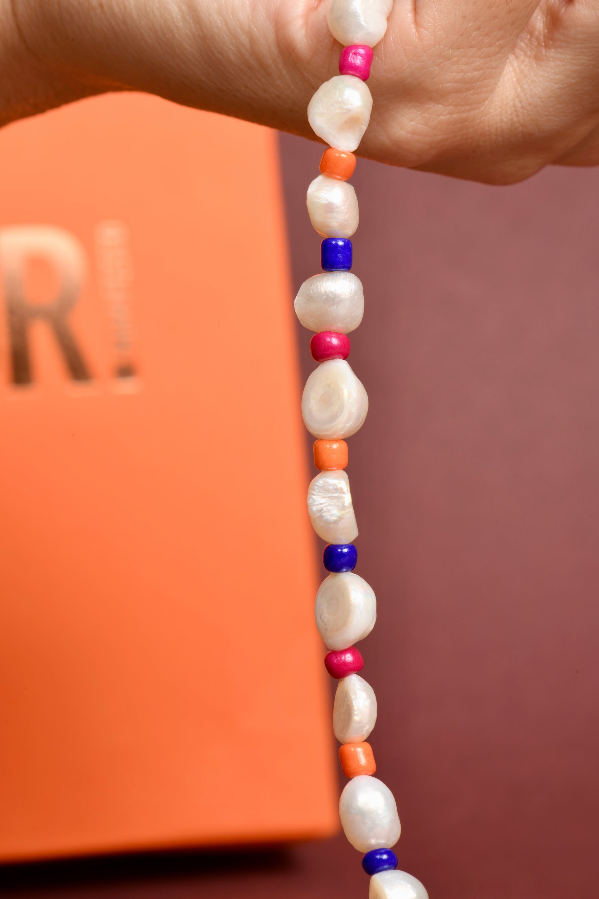 gerçek incili renkli boncuklu el yapımı kolye