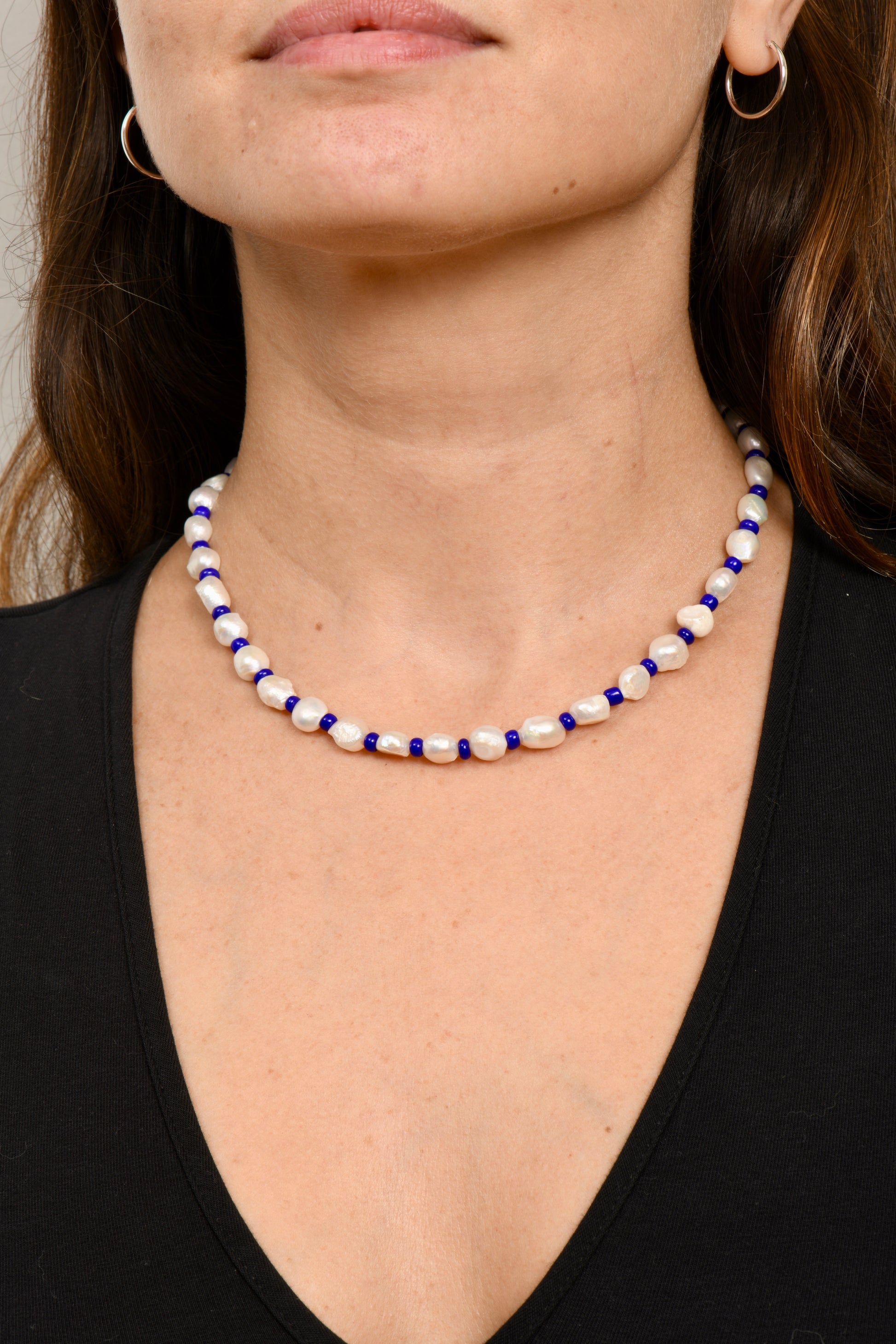 gerçek incili renkli boncuklu el yapımı kolye