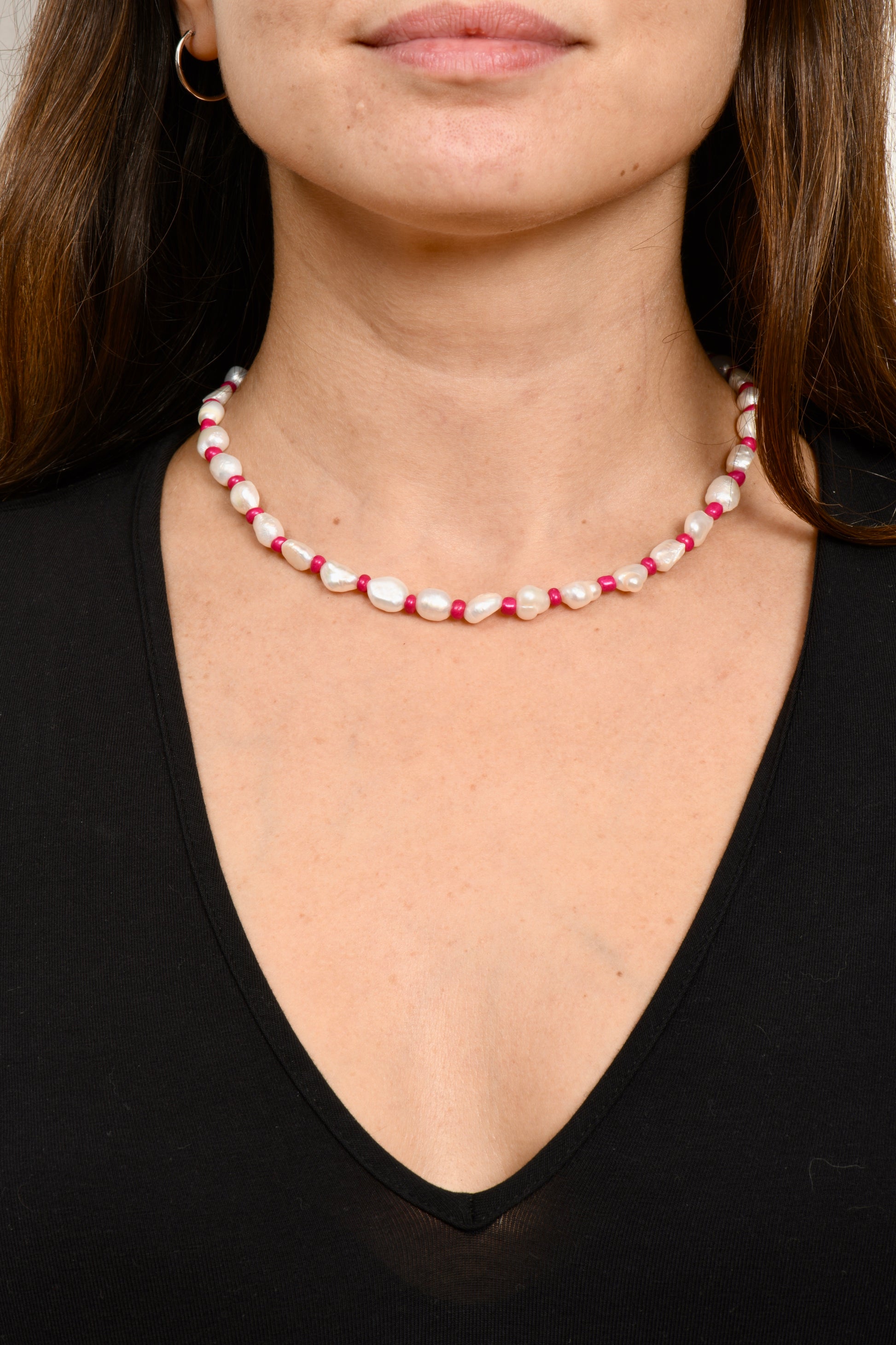 gerçek incili renkli boncuklu el yapımı kolye