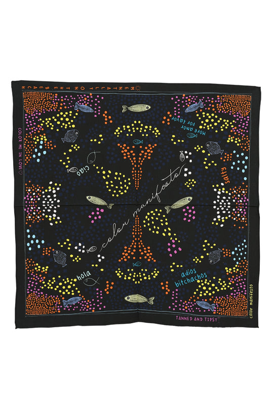 %100 pamuk kumaş renkli desenli siyah bandana