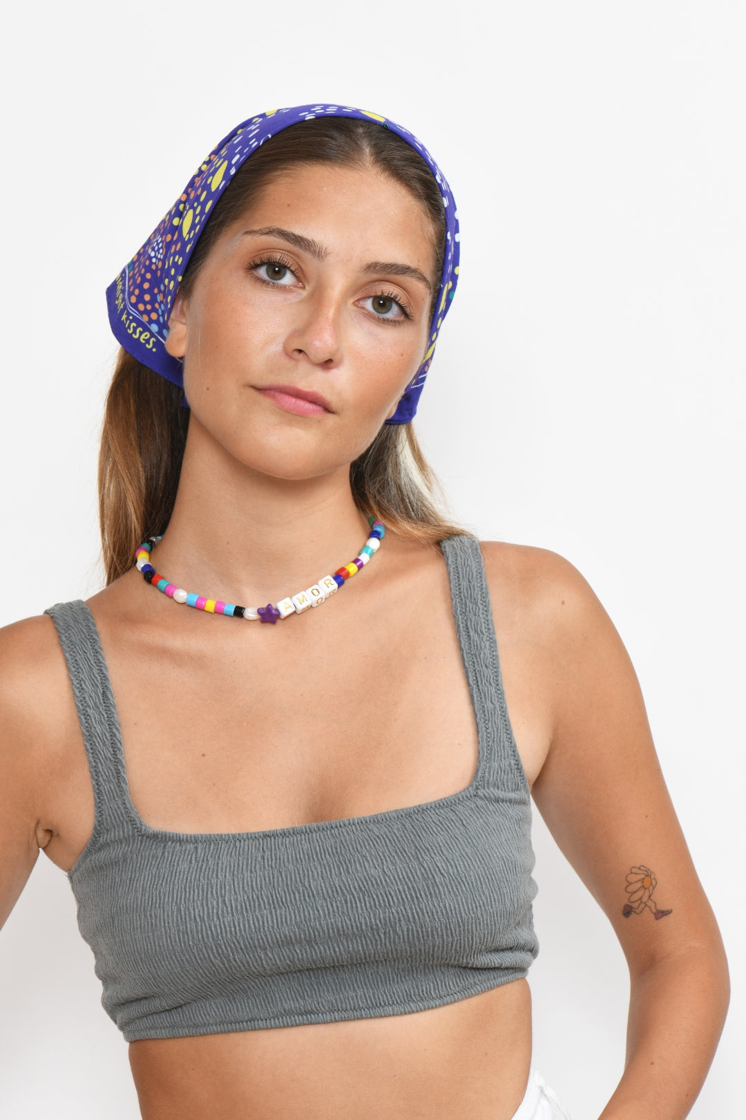 %100 pamuk kumaş renkli desenli mor bandana