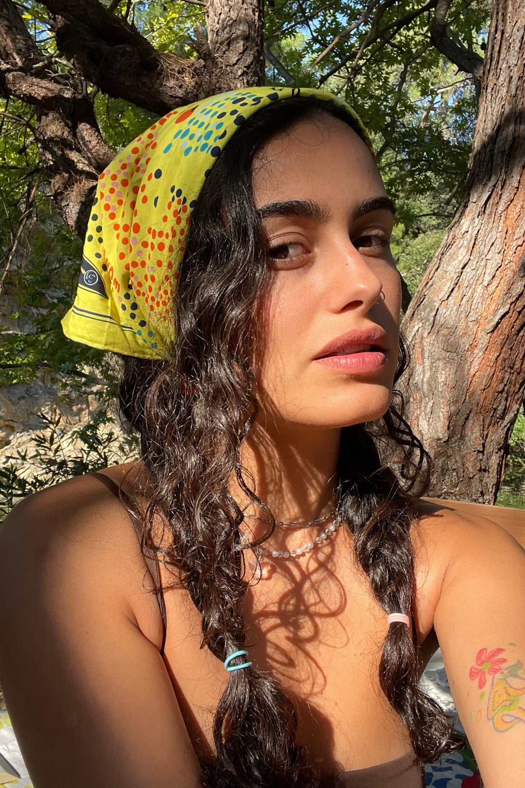 %100 pamuk kumaş renkli desenli sarı bandana