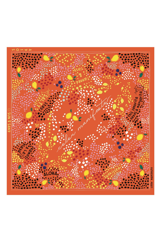 %100 pamuk kumaş renkli desenli turuncu bandana